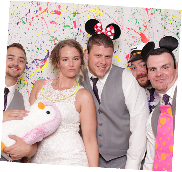 Wedding Photo Booth Rental against a Custom Backdrop